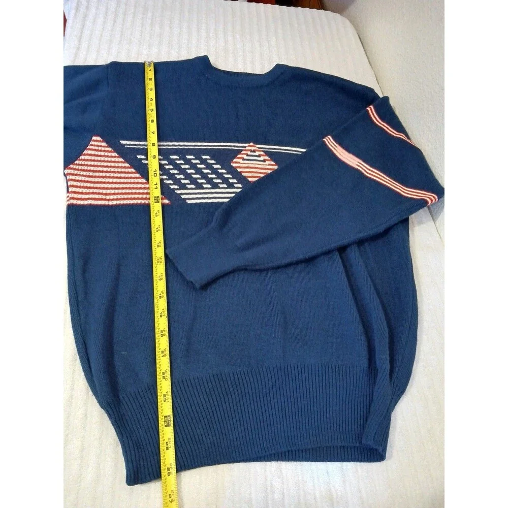 Ossi‎ Skiwear Mens Blue Geometric Knit Sweater Retro Ski Acrylic Wool Size L